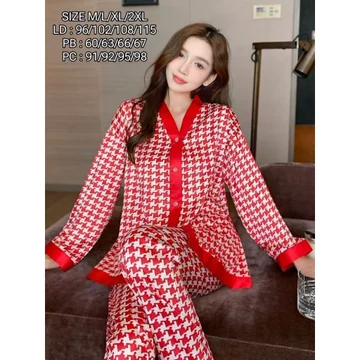 GS Piyama Satin Korea Setelan Baju Tidur Wanita Dewasa Pakaian Piama Pajamas Satin Premium Halus