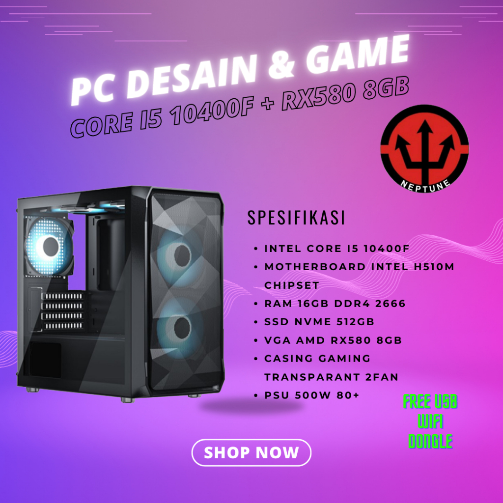 Jual Komputer/PC RAKITAN CORE I5-10400F VGA RX580 + SSD Desain & Gaming ...