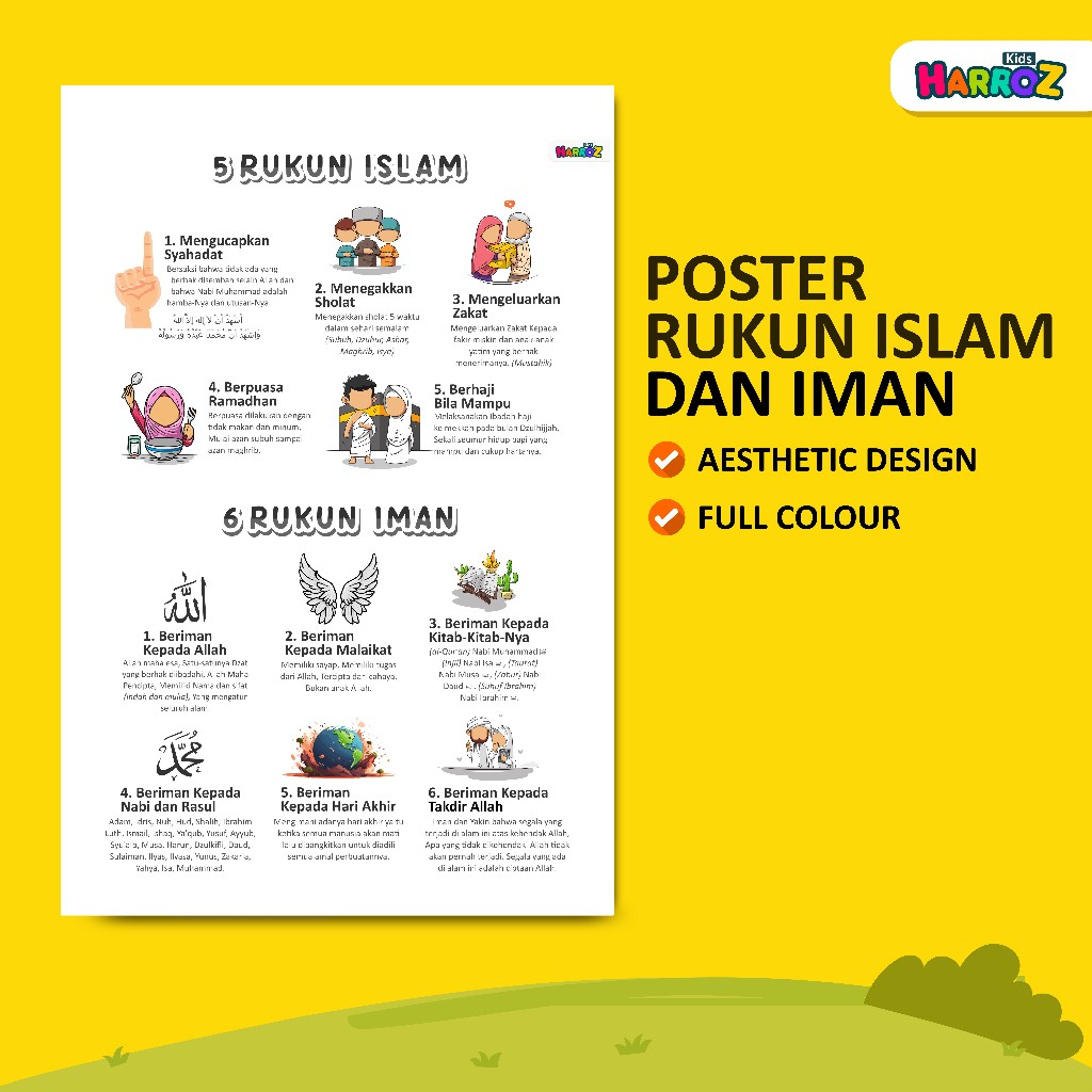 Jual Poster A3+ Edukasi Rukun Islam Rukun Iman Muslim Anak Paud TK SD ...