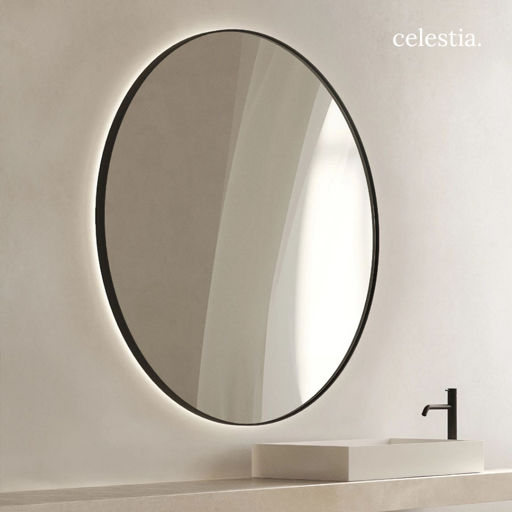 Jual Cermin Estetik LED Motif Oval Telur Frame Hitam Putih Dekorasi ...