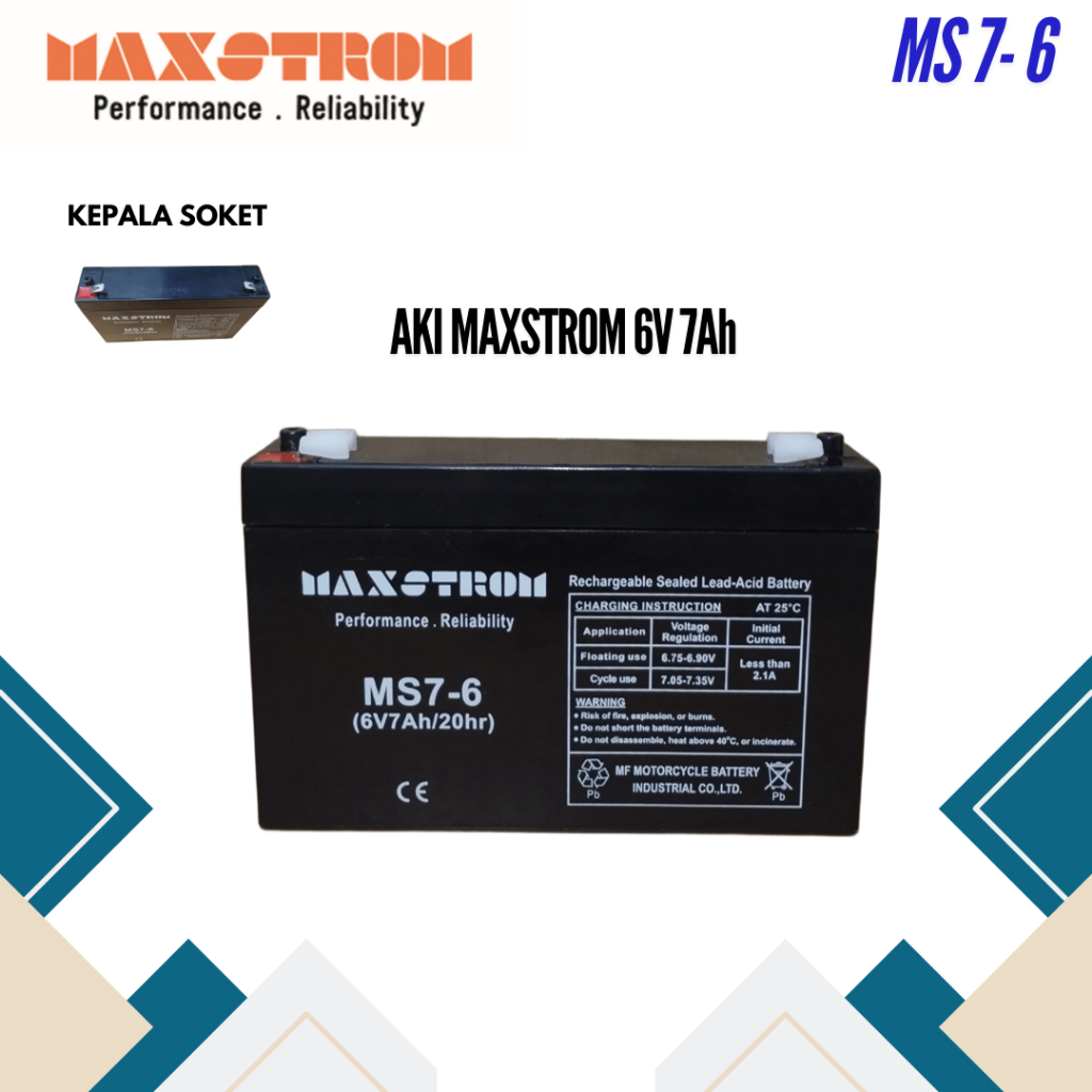 Maxstrom Aki battery mainan mobil mobilan 6v 7ah MF aki kering VRLA