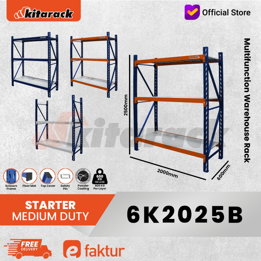 Jual Rak Gudang Besi 600kg 2.5 Meter Rak Gudang 3 Susun 600kg / Layer ...