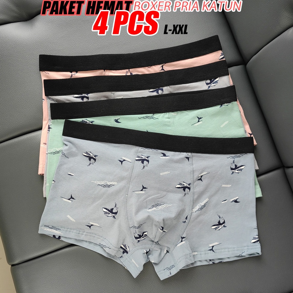 Jual Paling Diminati PAKET isi 4 PCS Boxer Pria Katun Celana Dalam Pria ...