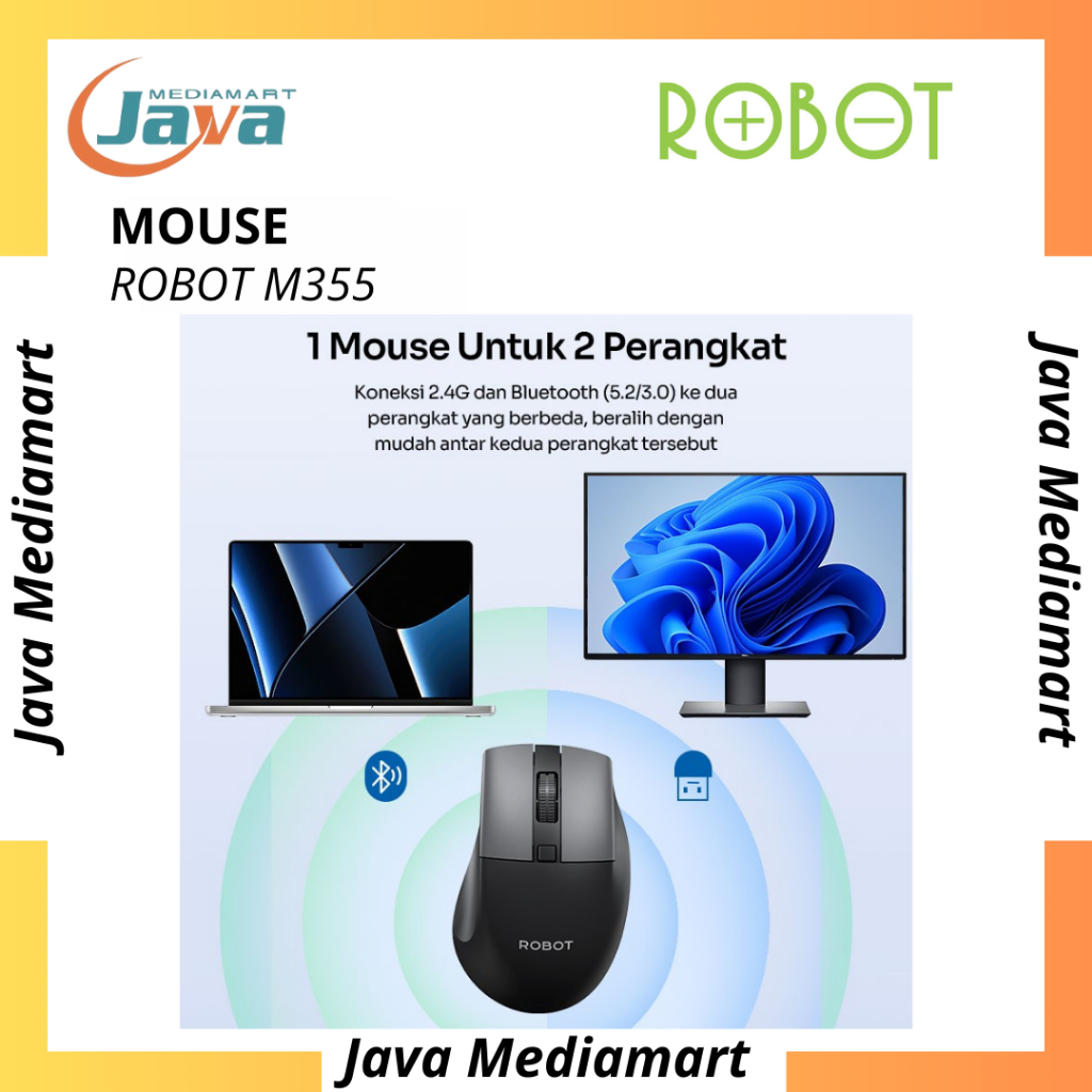 Jual Mouse Wireless ROBOT M355 Silent Click Receiver USB Bluetooth ...