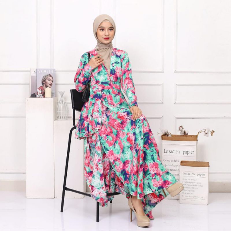 Jual Eclaire Dress Maxi Floral Korea Rianka Shopee Indonesia