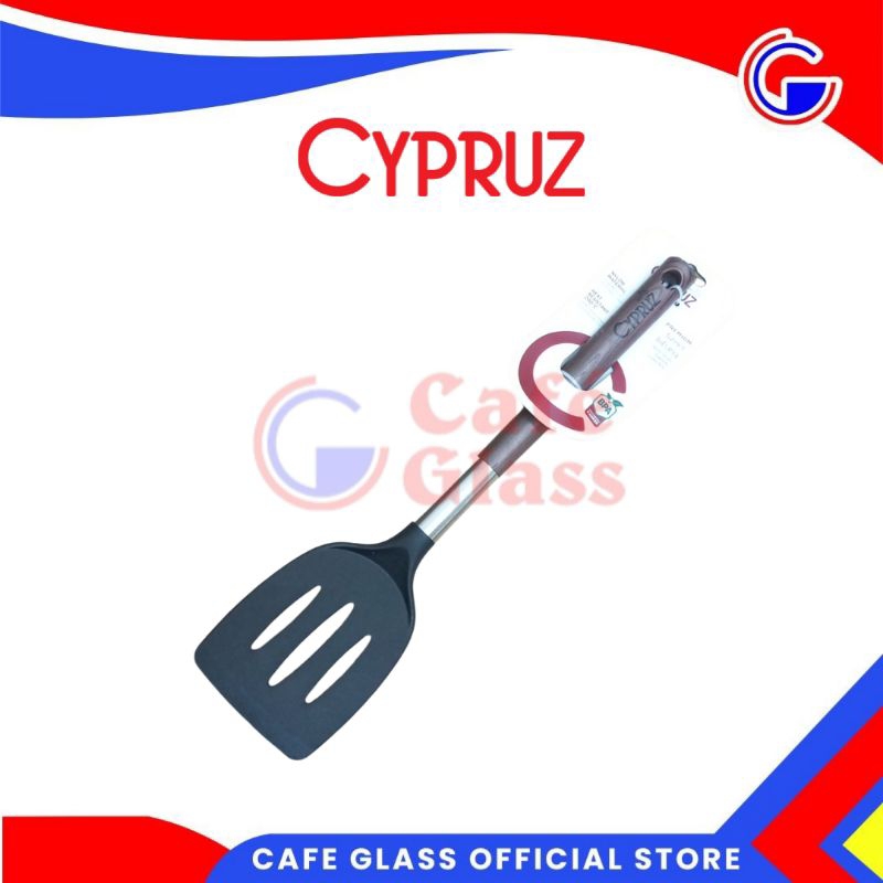 Sutil Nylon Cypruz Hitam Gagang Coklat - Am-0996 - Spatula Teflon Turner Lubang