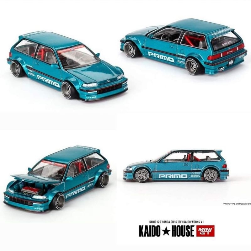 Modèle Mini GT 1/64 - Honda Civic EF Kaido Works V1 Bleu - Édition Kaido House - 2024 - Diecast
