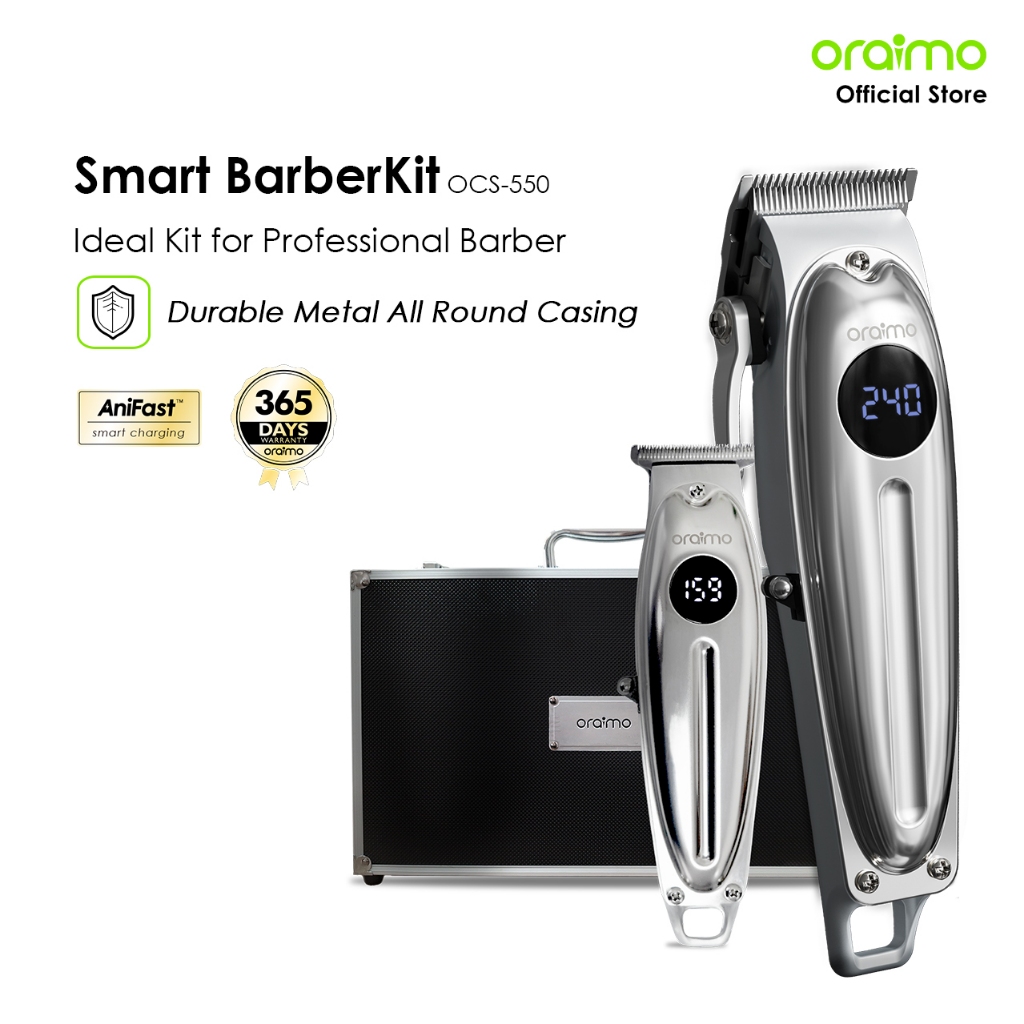 oraimo Smart Barber Alat Cukur Listrik OCS-550 Smart Trimmer Alat Cukur Elektrik Rambut Jenggot Motor Kuat & Tahan Lama Tahan Air Tahan Air OCS-550 Steel Kumis Pencukur Steel Kumis Tubuh Tanpa Kabel Electric Shavers Kumis Jenggot Cordless