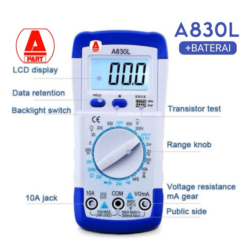 Jual AVO METER MULTITESTER ( A830L SERI A )MULTI METER DIGITAL A830L ...