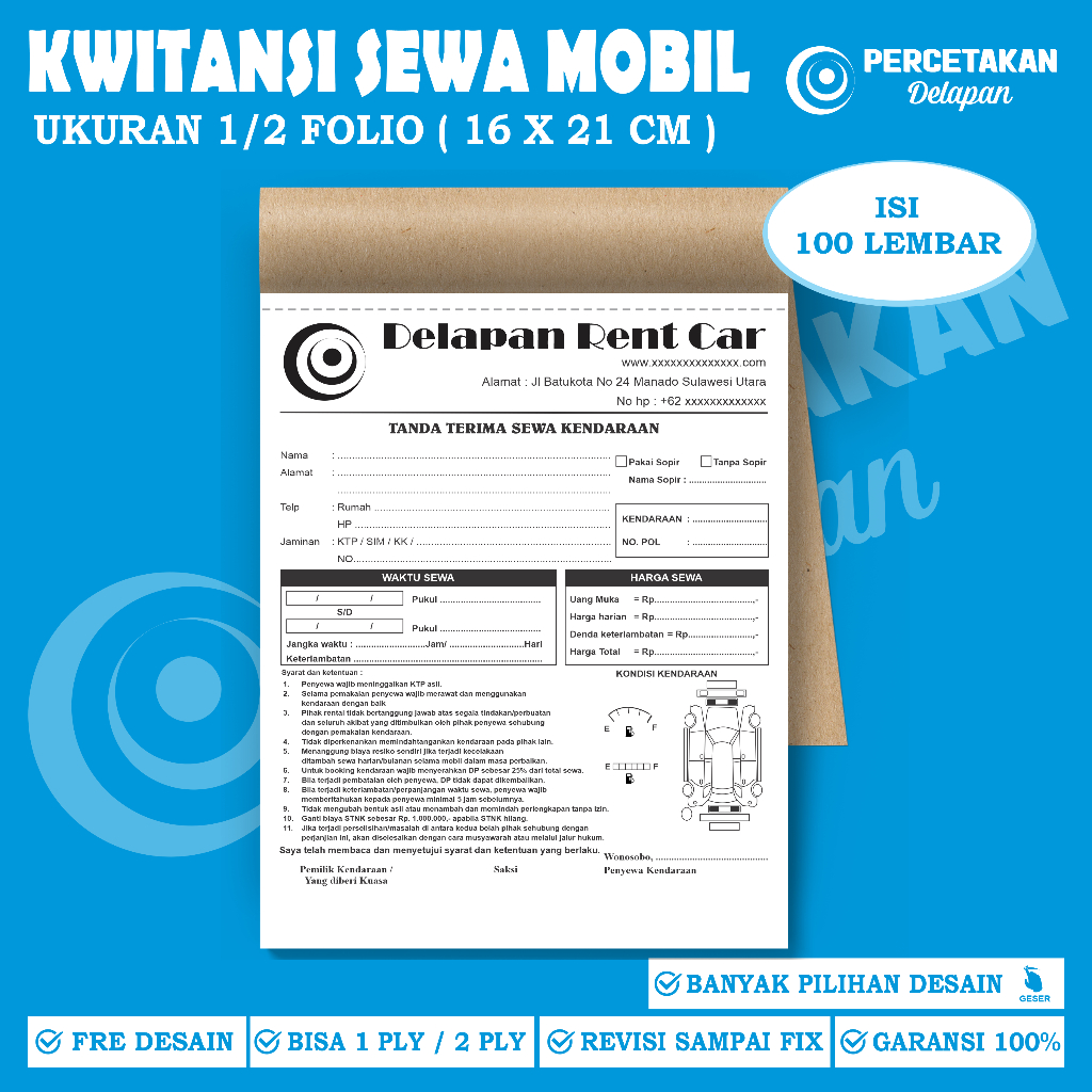 Jual Cetak kwitansi rental mobil - perjanjian sewa mobil 2 ply | Shopee ...