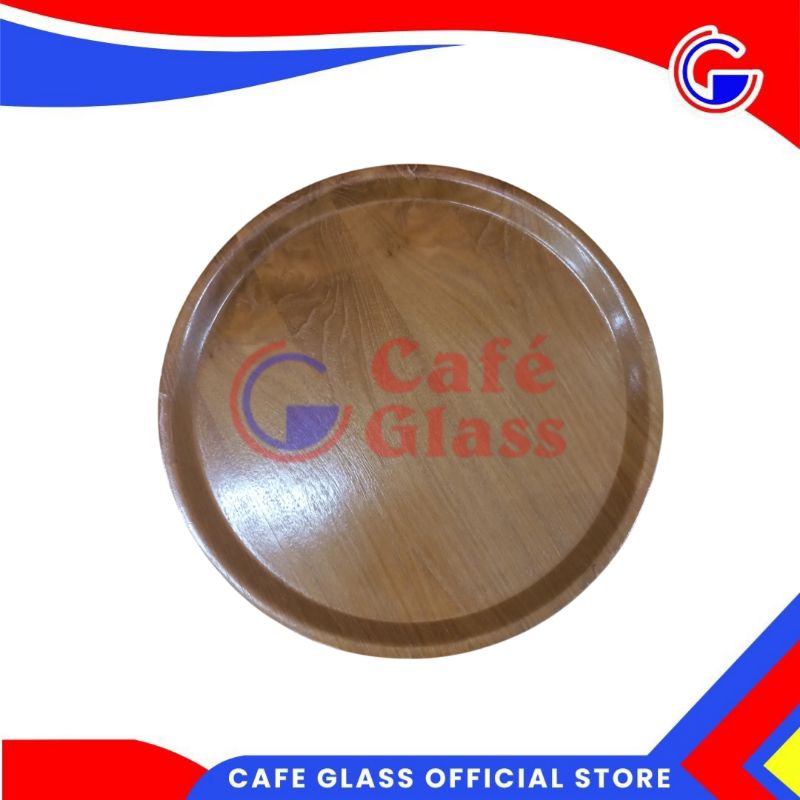 Nampan Baki Kayu Bulat 36Cm (R6) - Circle Tray Tatakan Wood - Saji Café Resto