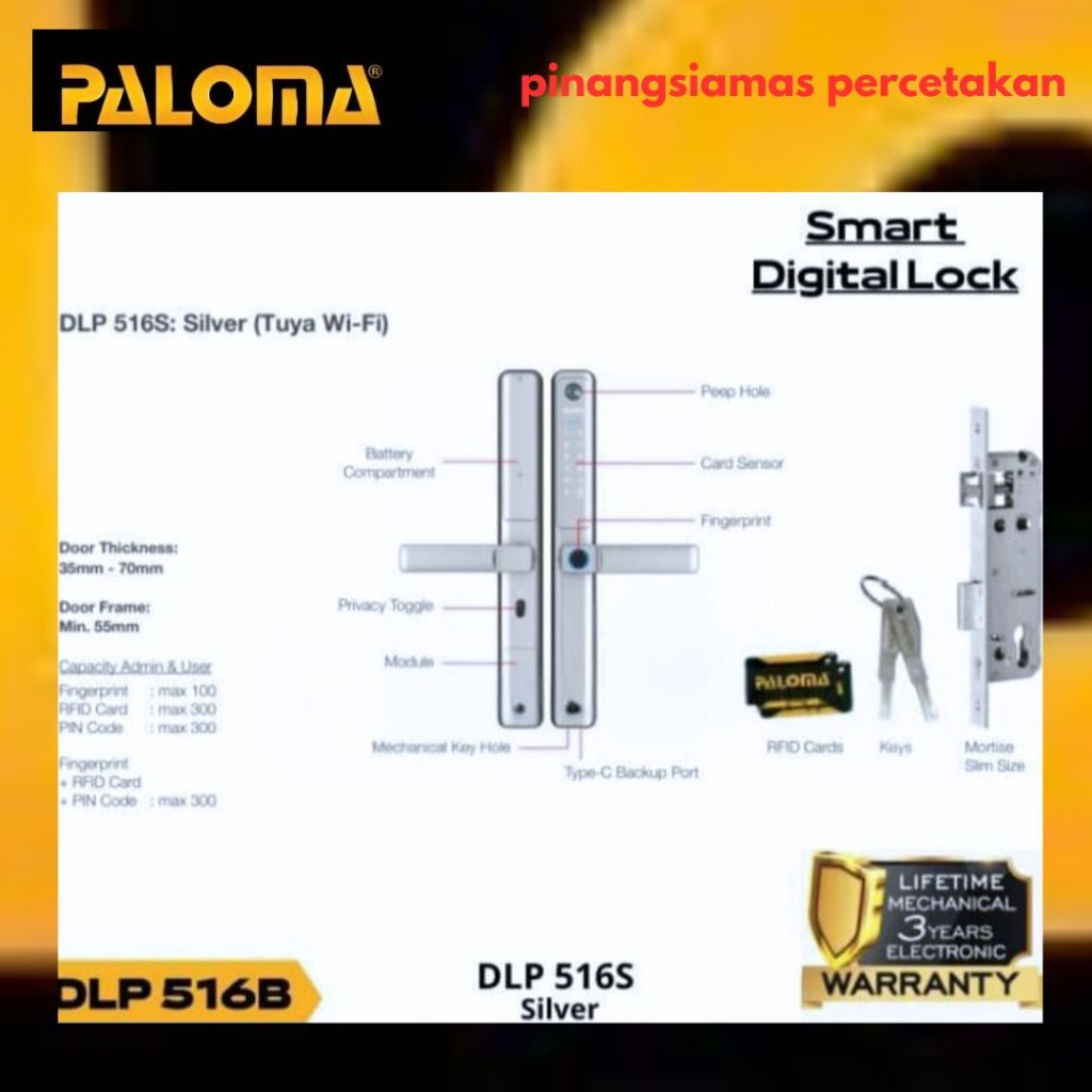 Jual PALOMA Smart Lock Kunci Pintu Frame Aluminium Camera Tuya DLP 516 ...