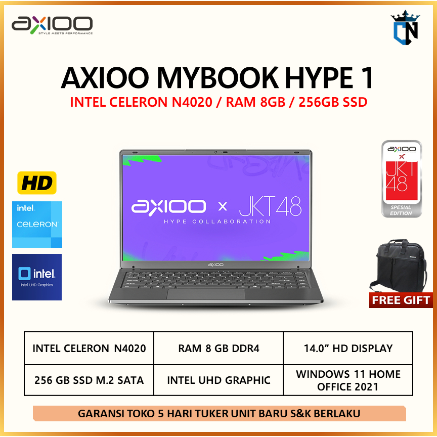 Jual Laptop Axioo Hype 1 Intel N4020 8GB 256GB SSD W11 14