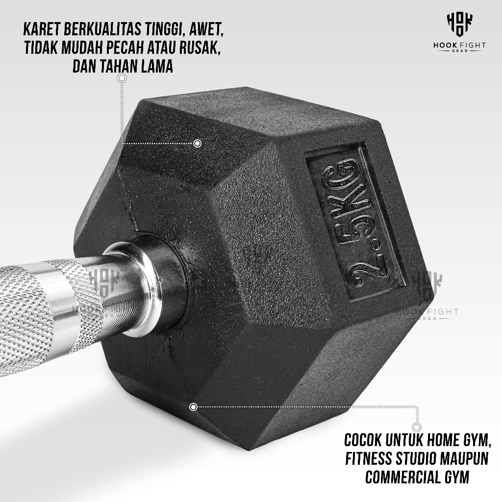 Jual Dumbbell Hexagonal Hook 2.5kg-20kg Alat Fitnes Home Gym Dumble ...