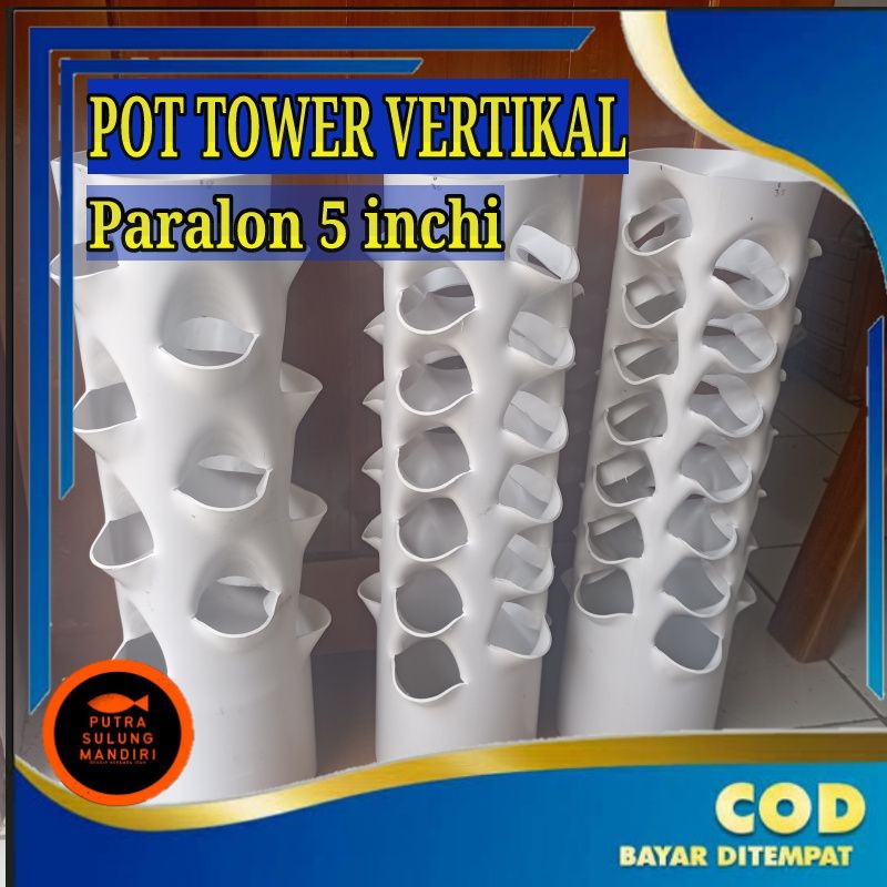 Jual media tanaman Pot tower vertikal pipa pvc 5 inchi 50cm hidroponik ...