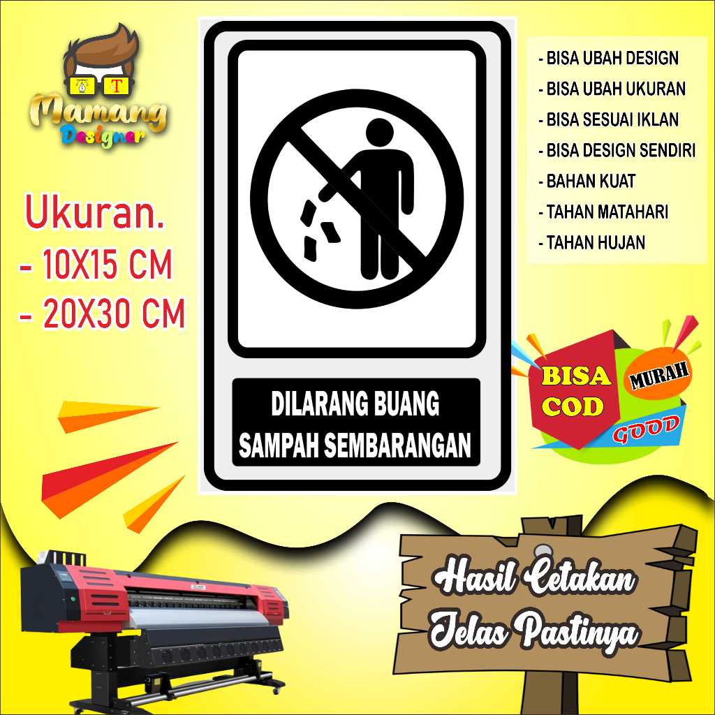 Jual Cetak Sticker Larangan Buang Sampah Keren Putih | Shopee Indonesia