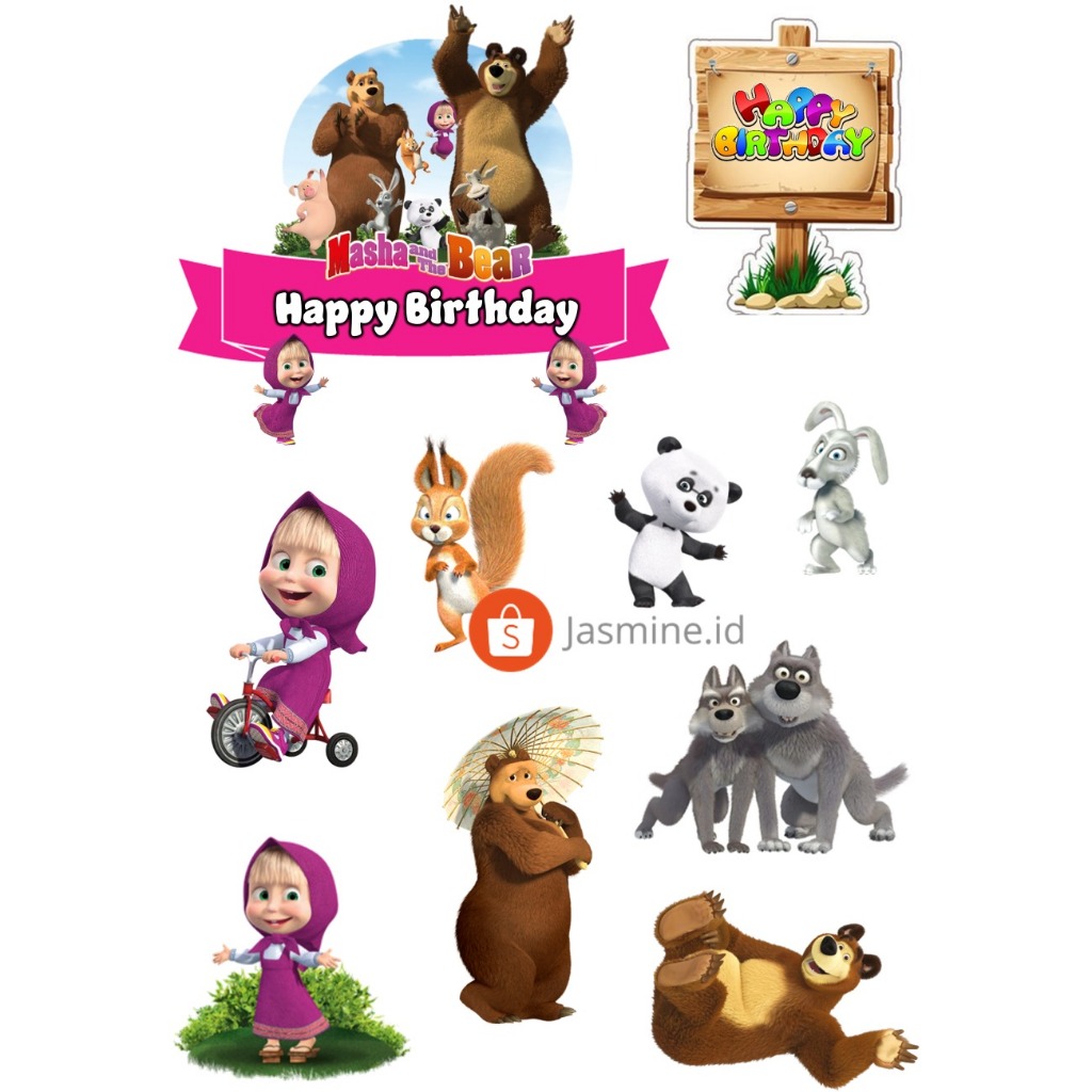 Jual TOPPER MASHA & THE BEAR Custom/Hiasan Kue ULTAH tema masha & the