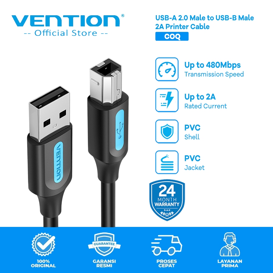 Lot De 10 Câbles USB 2.0 Vention – Type A Mâle Vers Type B Mâle – Pour Imprimante, Scanner