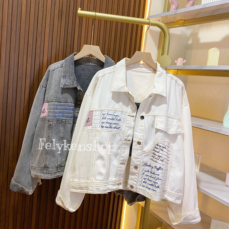 Jual JAKET JEANS OVERSIZE LOVE KODE DM | Shopee Indonesia