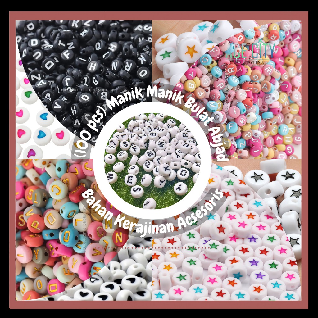 Jual (100 pcs) Manik Manik Bulat Abjad Bahan Kerajinan Acsesoris Gelang ...