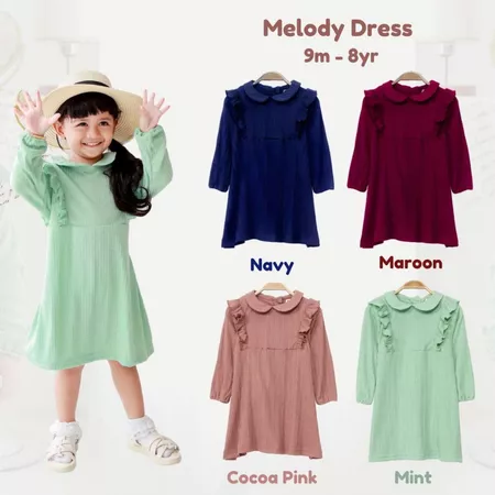 Melody Dress – Dress Anak Perempuan / Atasan Anak Perempuan Knit Plisket 1-8 tahun Premium