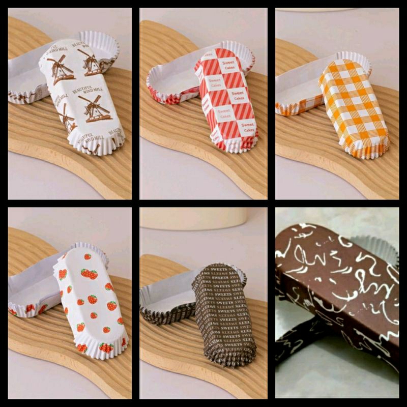 Jual 200 pcs paper cup roti bentuk oval/panjang motif lucu2 | Shopee ...