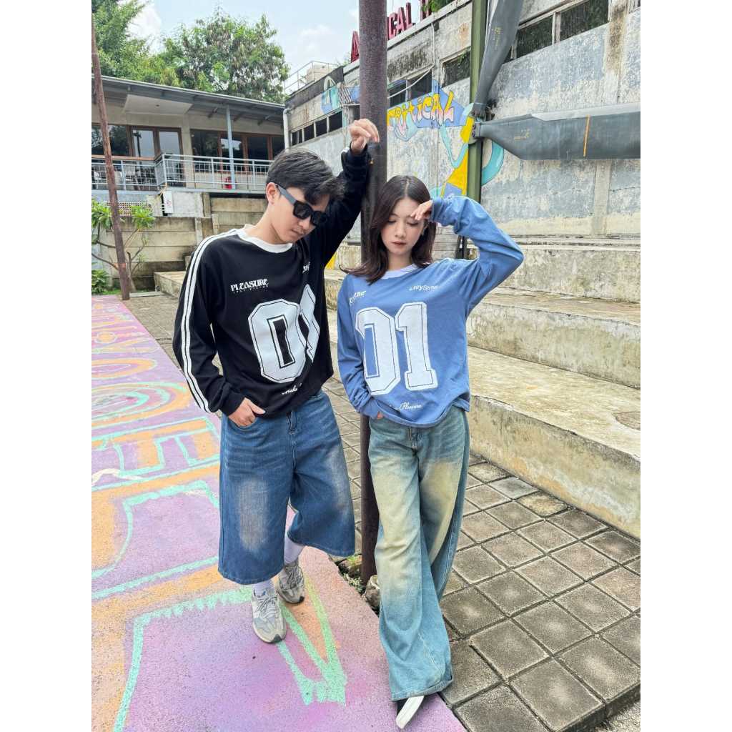 Jual Lettucy - Long Sleeve Boxy Double Stripe Number One BLACK | Shopee ...