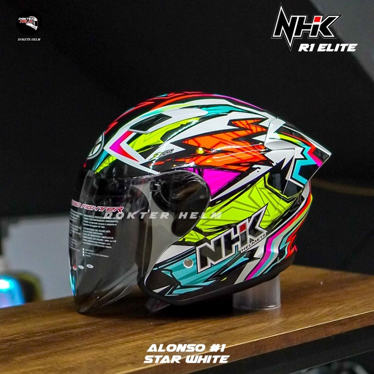 Jual NHK R1 ELITE MOTIF ALONSO #1 STAR WHITE ORIGINAL | HELM MOTOR HALF ...