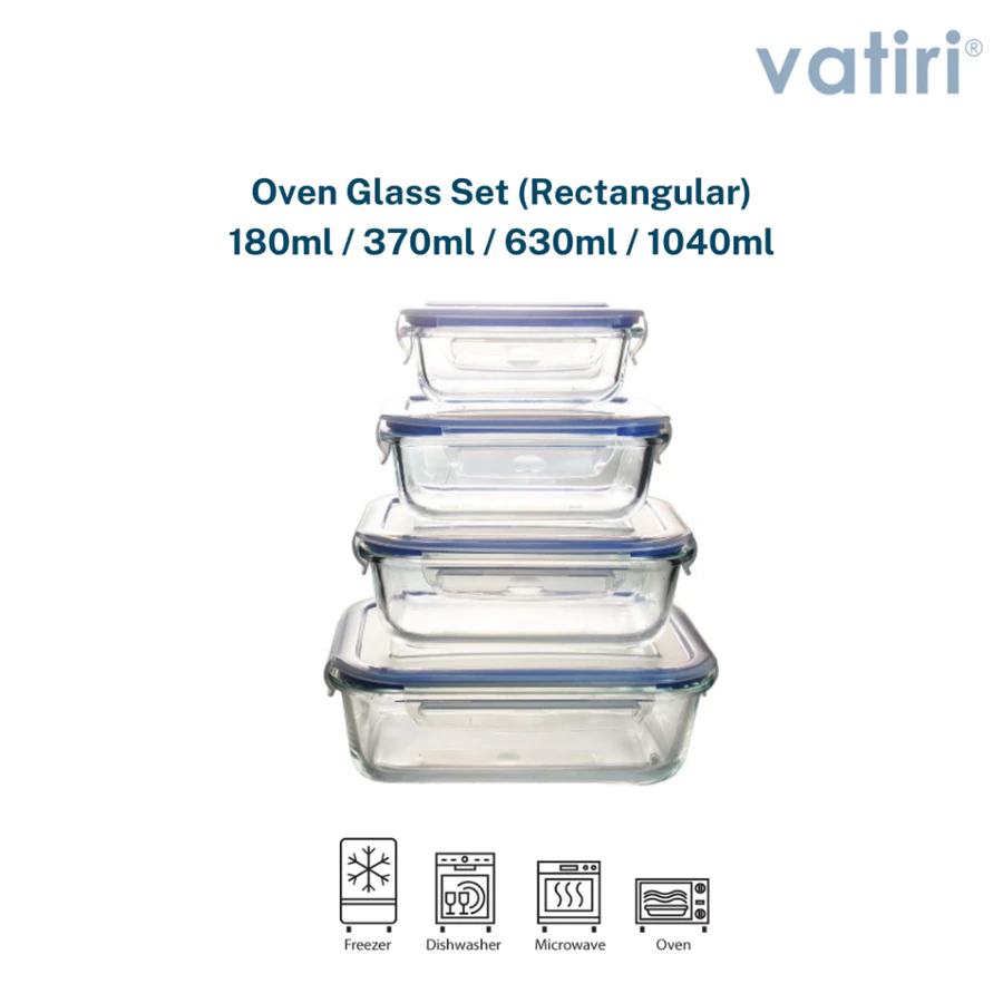  Lunch Box Set Kaca Rectangular