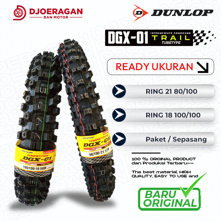 Jual SEPASANG / SATUAN BAN MOTOR TRAIL DUNLOP DGX01 RING 21 & RING 18