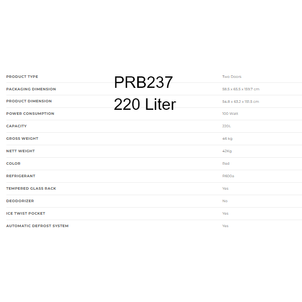 Jual KULKAS POLYTRON 2 PINTU PRB217/219 210LITER - PRB237 220LITER ...