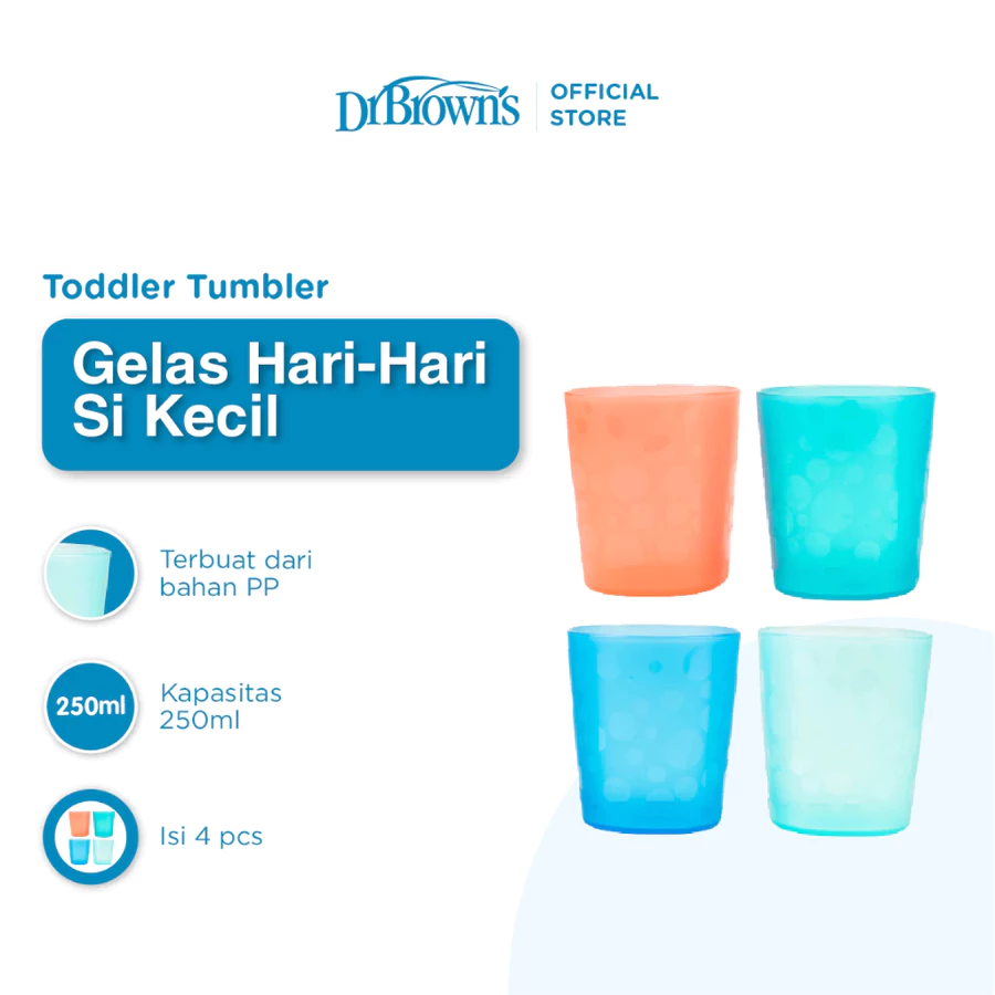 Dr. Brown's Toddler Tumblers, 4-Pack (TF018) / Peralatan Makan Bayi / Gelas Minum Anak / Peralatan Makan MPASI - TANPA BOX