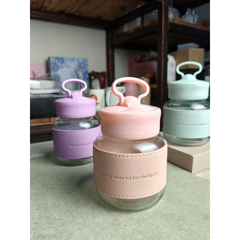 Jual Botol Kaca Lucu Chubby Mobile Phone Holder Cup Dengan Sleeve 300ml ...