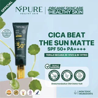 NPURE SUNSCREEN CICA BEAT THE SUN MATTE SPF 50+ PA++++/ SUNSCREEN JERAWAT / SUNSCREEN HYPOALLERGENIC Acid Extract Beruntusan Hydrating Mencerahkan Wajah