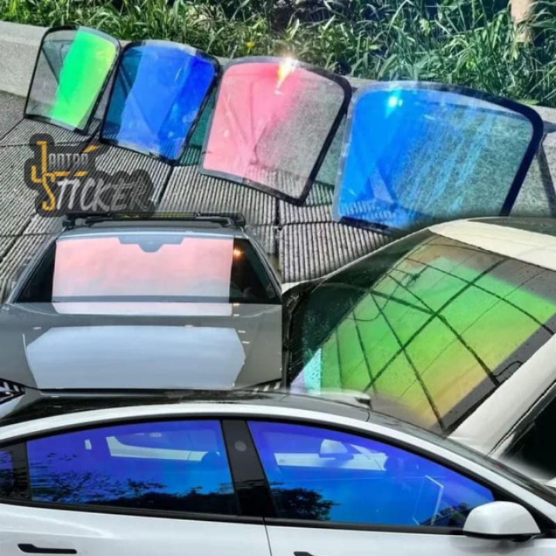 Jual Stiker Kacafilm Riben Pelangi Hologram Hijau Sticker Ryben Rainbow ...