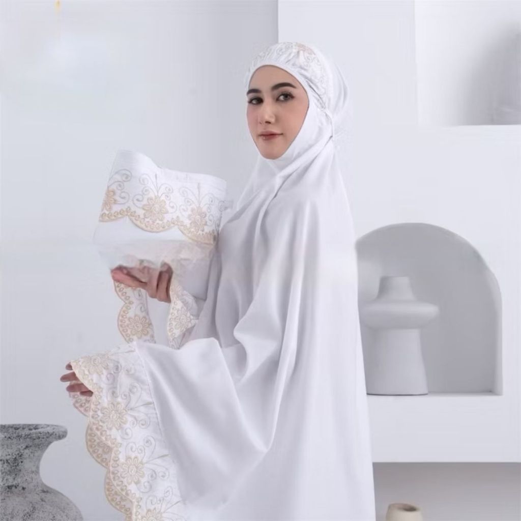 History Fashion Store -Mukena Dewasa Khadijah Bordir Grasella Terbaru Free tas & Tasbih