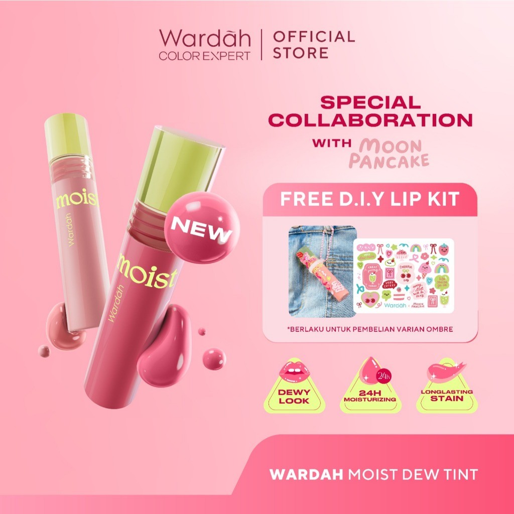 NEW! WARDAH Moist Dew Tint 3 g - Liptint yang Mengadung Oatmilk dan Pentavitin - Ombre Tint - Bibir Lembab Glossy - Coverage Tinggi dan Tahan Seharian Hingga 24 Jam - Cocok Untuk Semua Warna dan Undertone Kulit - Makeup