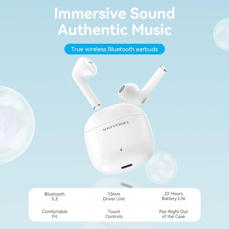 Vention TWS Headset Bluetooth Wireless Earphone Elf E02 White Series