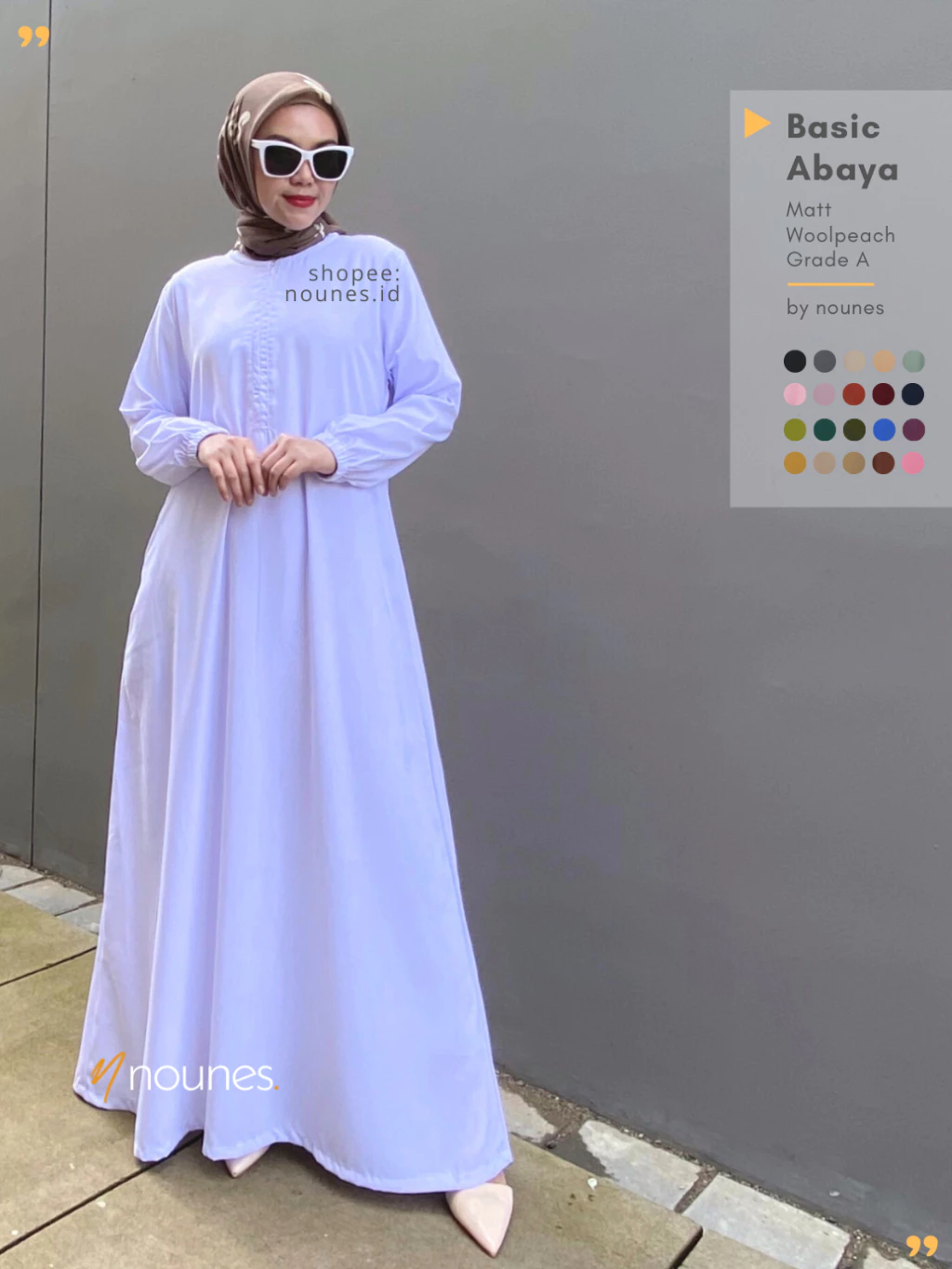 Detail bahan woolpeach Nounes Basic Abaya