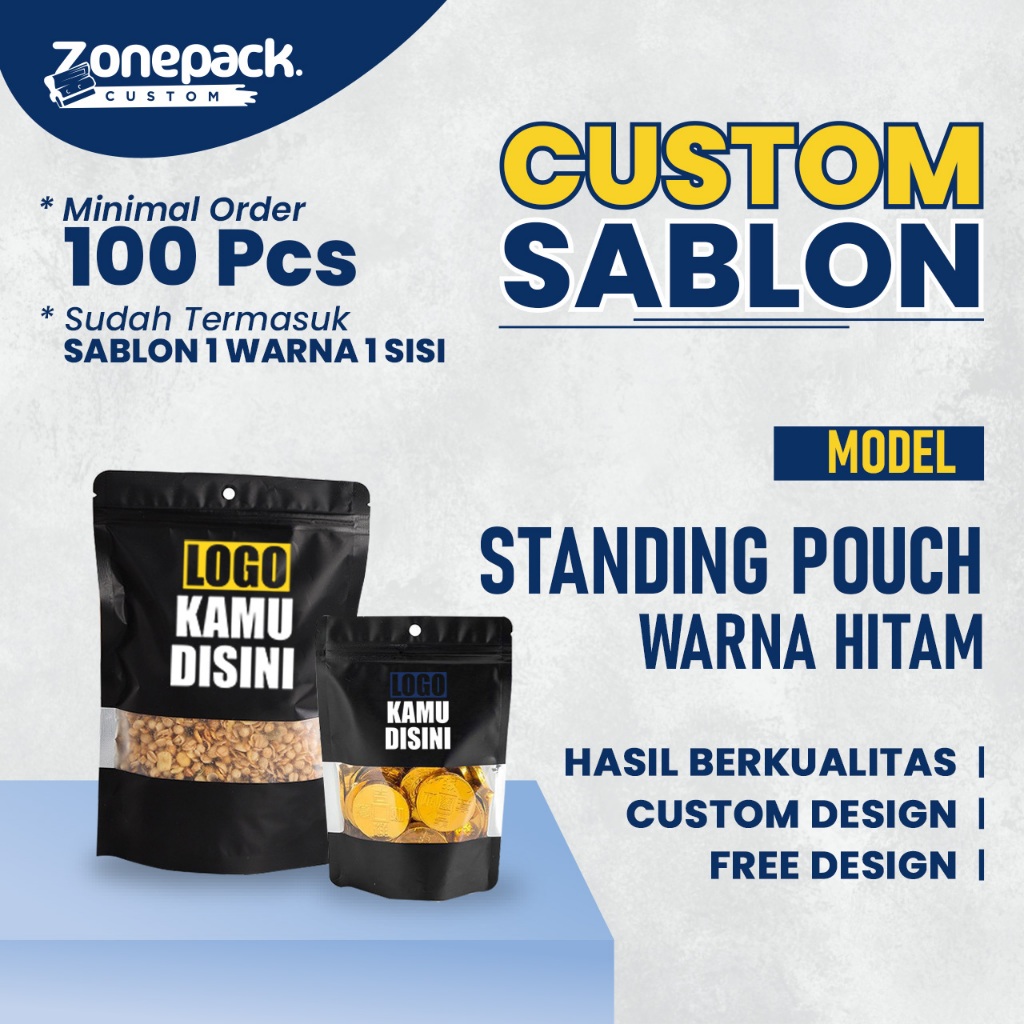Jual Sablon Standing Pouch Alumunium Windows Hitam | Sablon 1 Warna 1 ...
