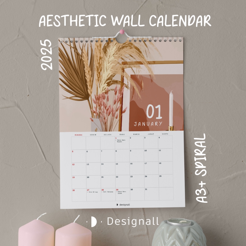 Jual DESIGNALL KALENDER DINDING AESTHETIC 2025 A3+ SPIRAL GH | Shopee ...
