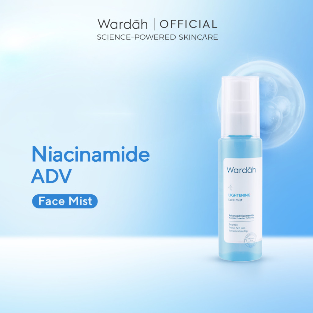 Wardah Lightening Face Mist 60 ml - Face Mist 3-in-1 dengan 4X Niacinamide Advanced - Mencerahkan Kulit Sebagai Primer Sekaligus Setting Spray Untuk Kunci Tampilan Make Up - Spray Untuk Primer, Setting Spray dan Refresh - Untuk Semua Jenis Kulit