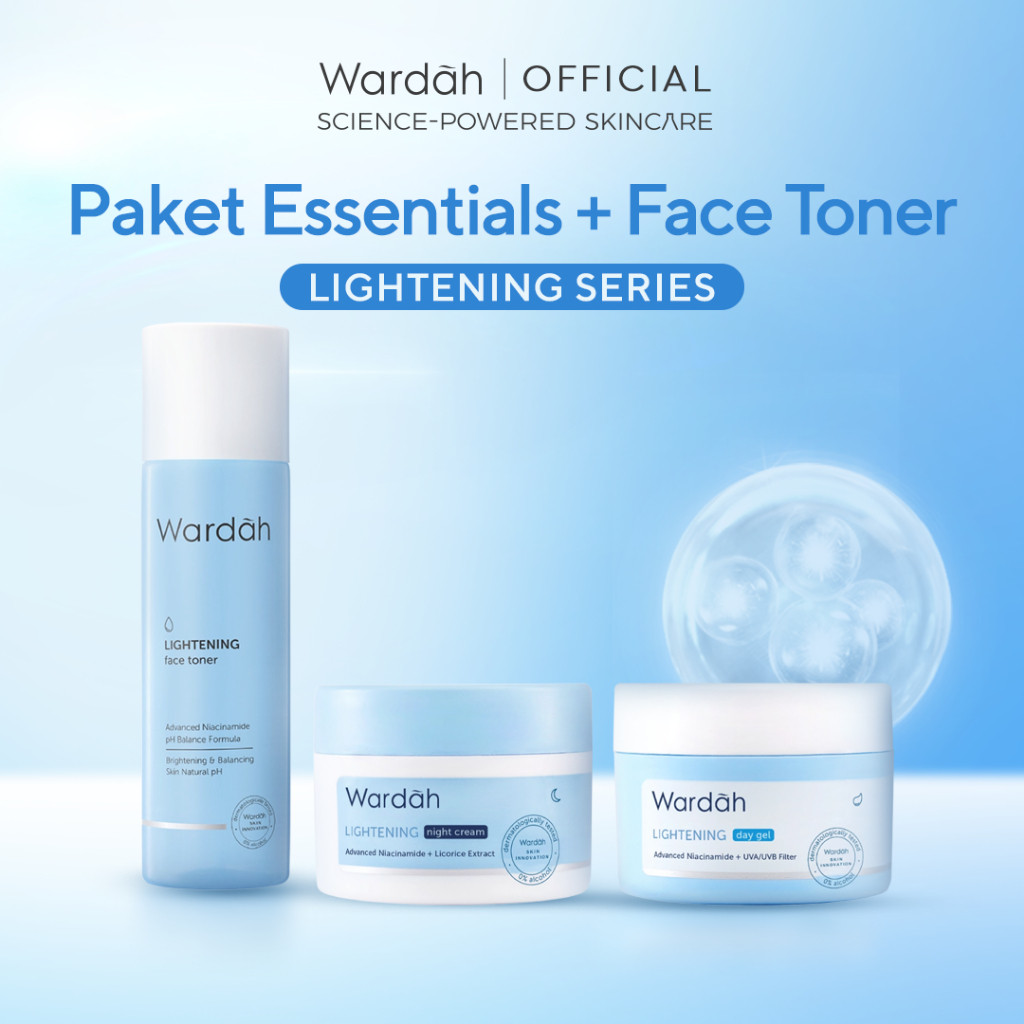 Wardah Lightening Paket Skincare Essentials (Day + Night Cream Advanced Niacinamide + Face Toner)
