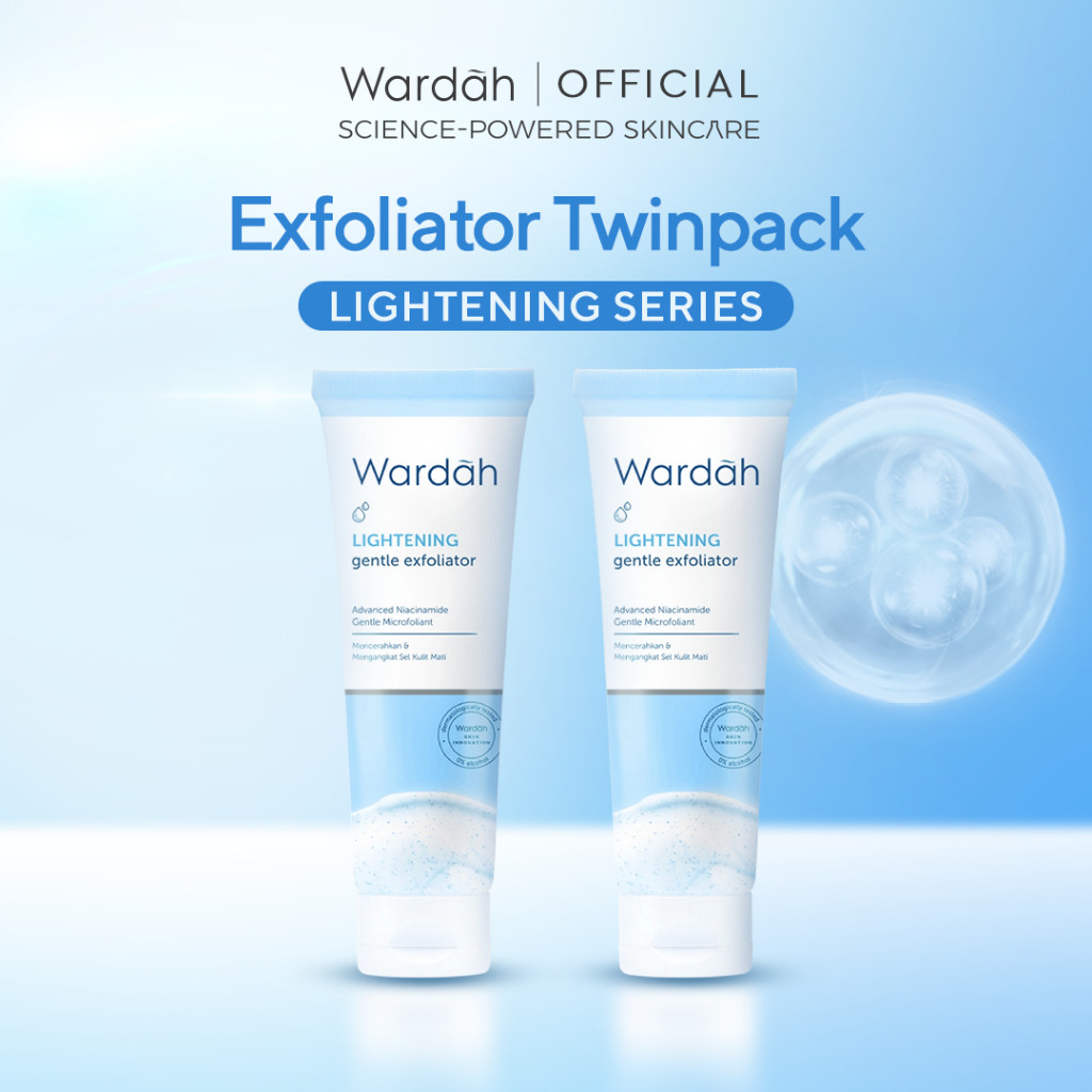 [TWINPACK] Wardah Lightening Gentle Exfoliator 50 ml - Pembersih Wajah dengan Scrub dan Advanced Niacinamide