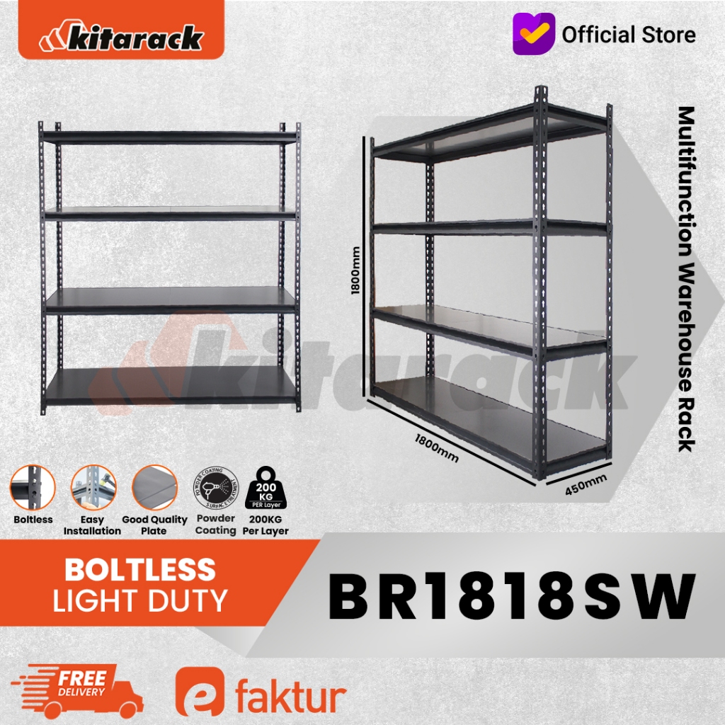 Jual Kitarack Boltless BR1818SW Rack 200KG / Layer Tatakan Kayu Rak ...