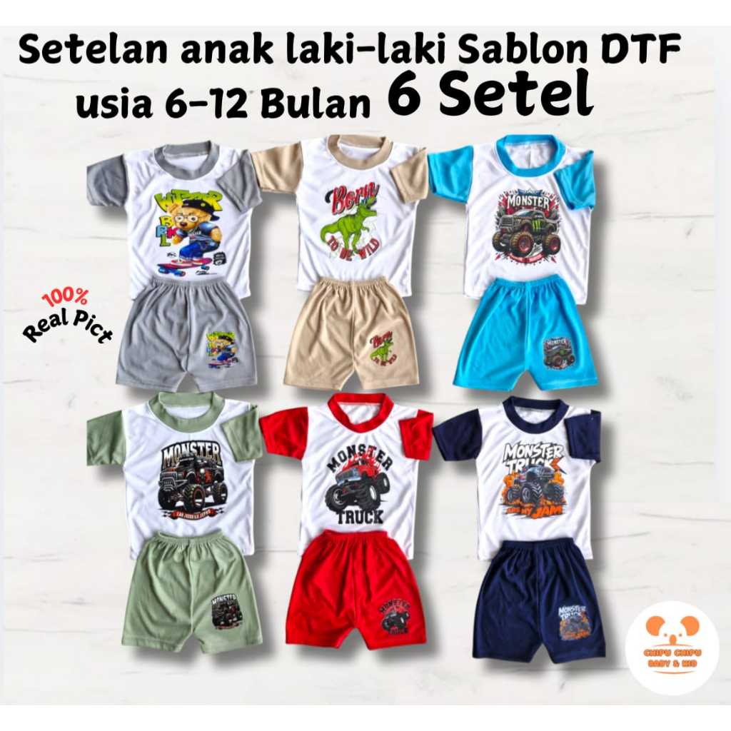 Jual Baju Bayi Laki-Laki 3 12 Bulan Set Pendek Oblong Anak Gambar