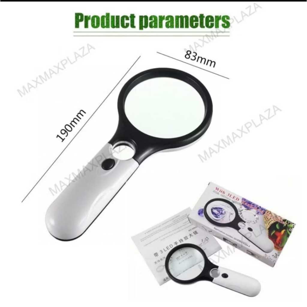 Jual 2in1 Magnifier Gelas Kaca Pembesar Dengan Lampu 3 LED Loop ...