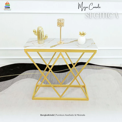 Meja Console Aesthetic Meja Hias Minimalis - MEJA SEGITIGA - Foyer Besi Holo Cat Duco Mewah