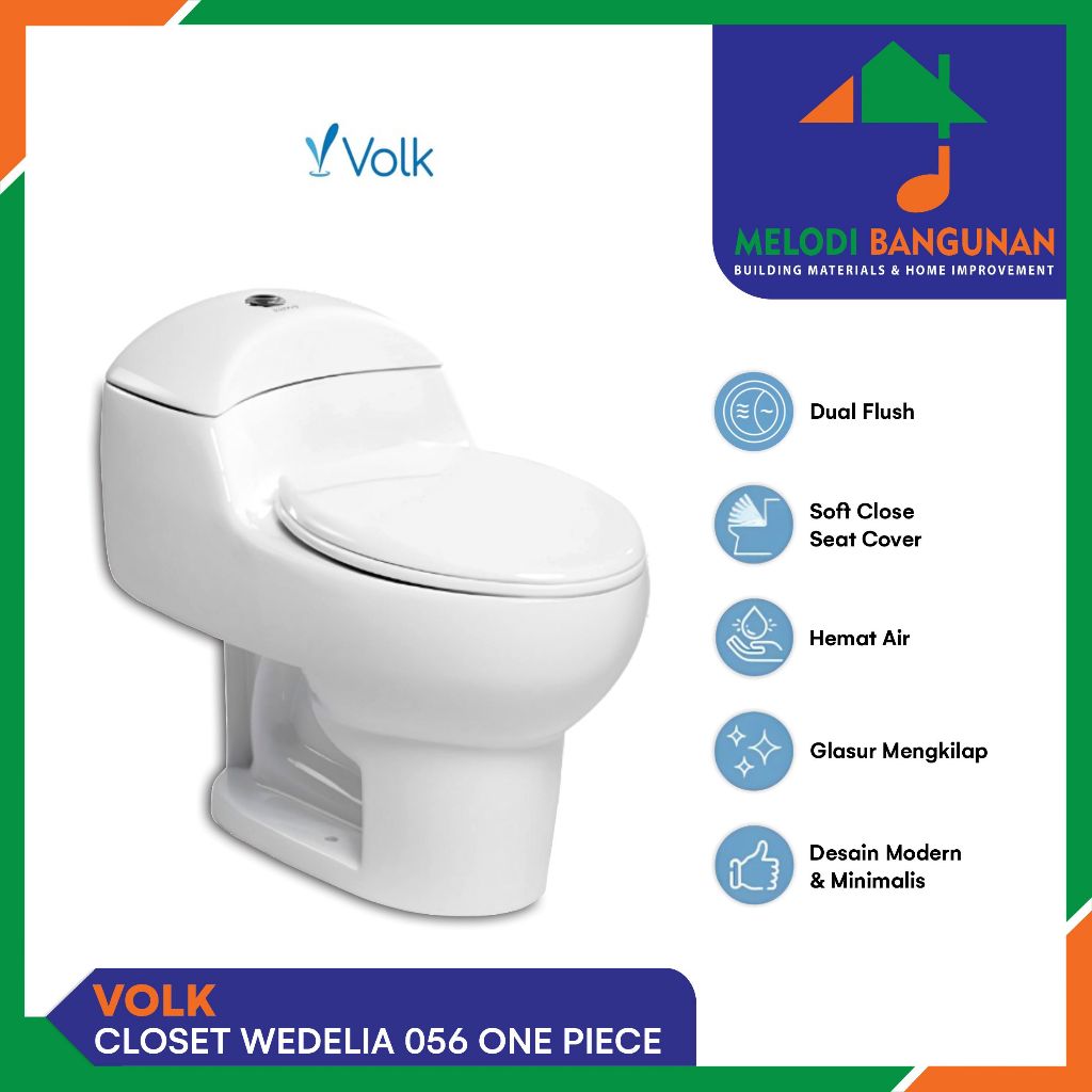 Volk - Closet + Kloset + Toilet Duduk Wedelia 056 One Piece Siphonic Dual Flush White