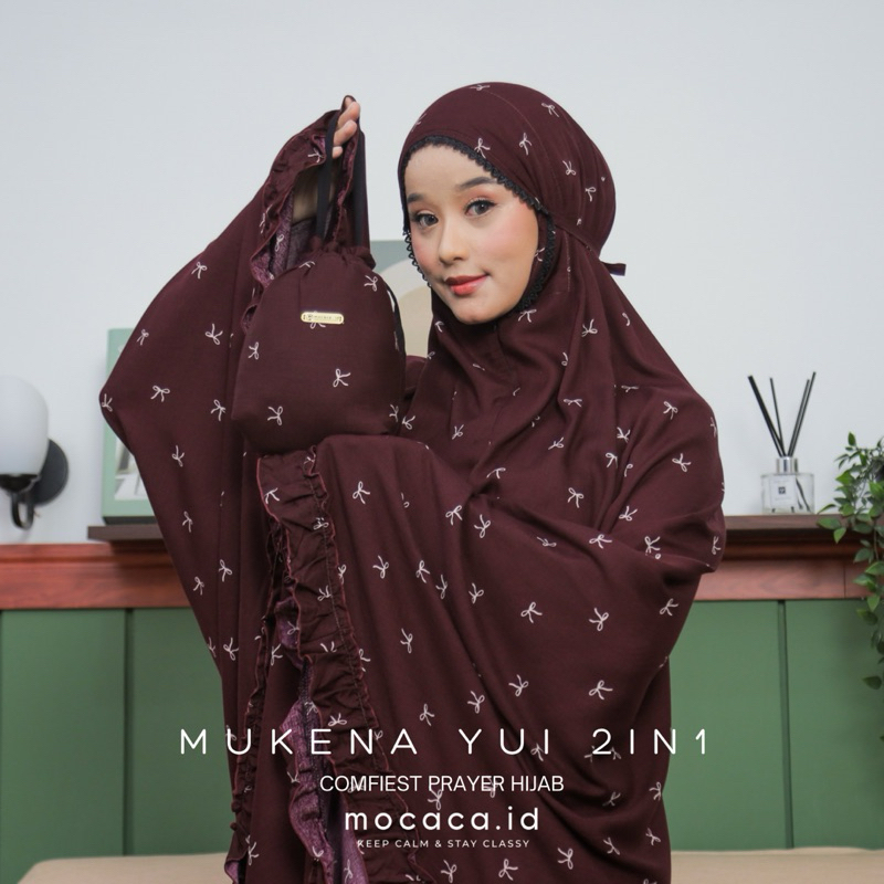 Jual mukena yui 2in1 bergundy maroon hitam pita jumbo rayon halus lebut ...
